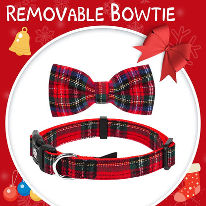 Festive Buffalo Plaid Dog Collar & Leash Set with Removable Bowtie - Perfect for Large Dogs!