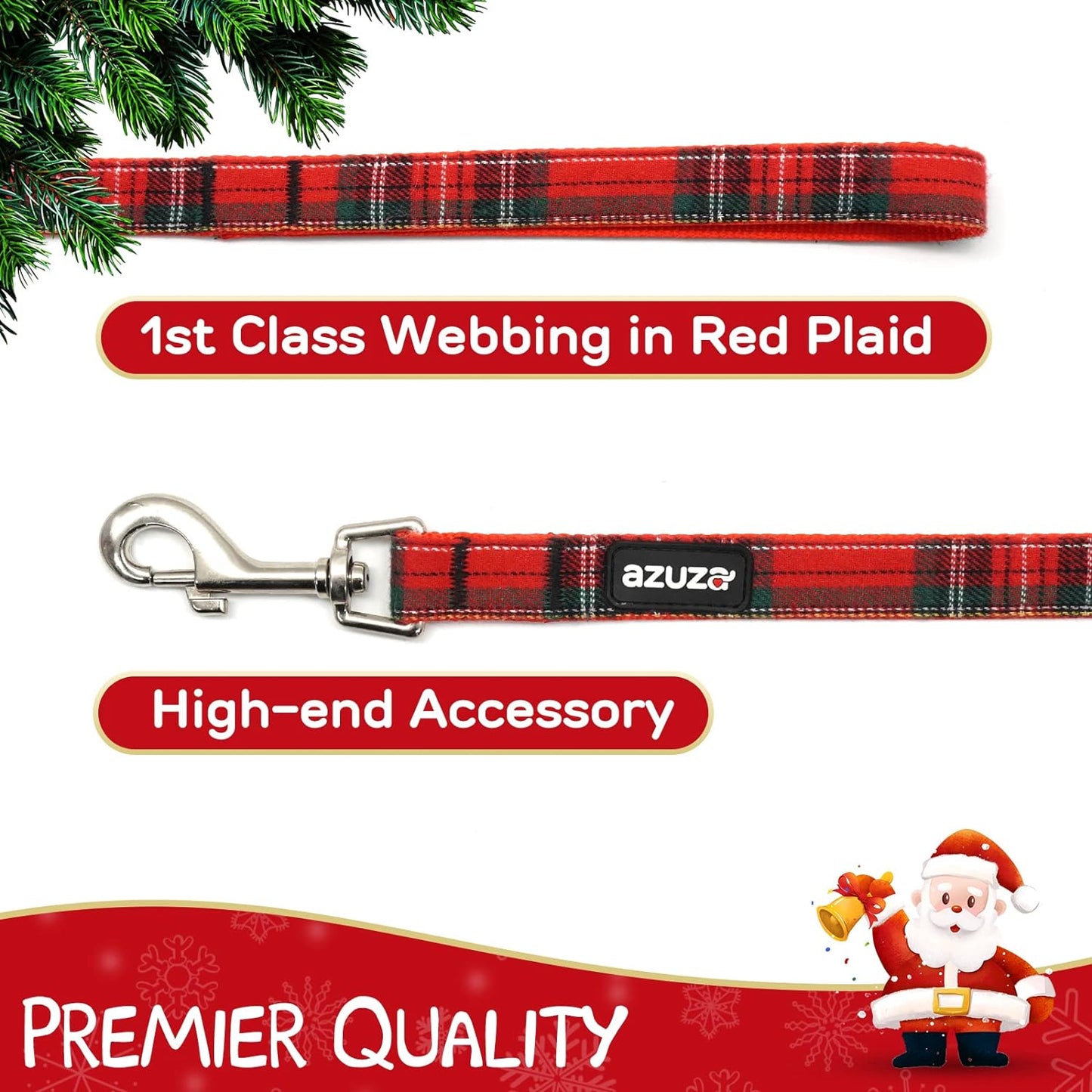 Festive Buffalo Plaid Dog Collar & Leash Set with Removable Bowtie - Perfect for Large Dogs!